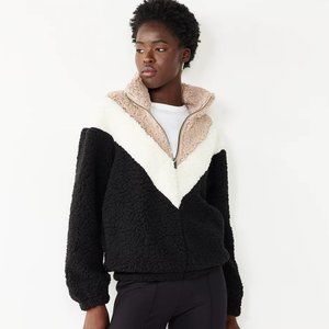 Nine West Half-Zip Teddy Pullover Top Chevron NWT